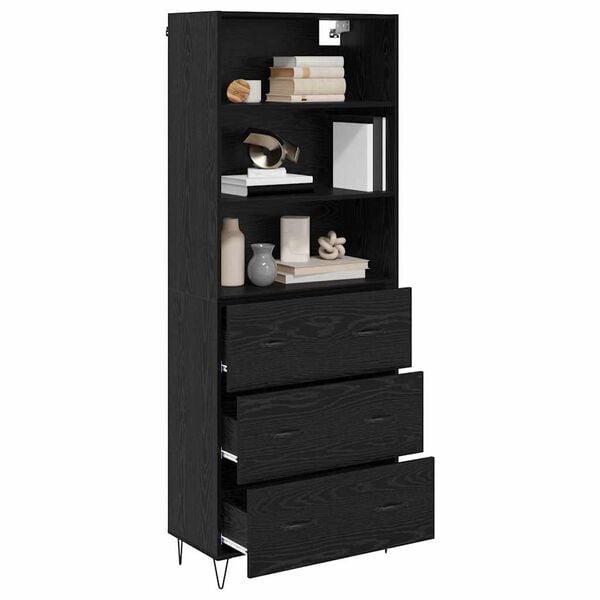 vidaXL Highboard med skuffe 2 pcs Sort eg Konstrueret tr&aelig;
