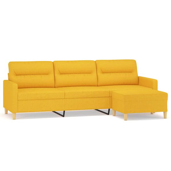 vidaXL 3-personers sofa med fodskammel 210 cm stof lysegul