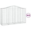 vidaXL buede gabionkurve 15 stk. 200x50x120/140 cm galvaniseret jern