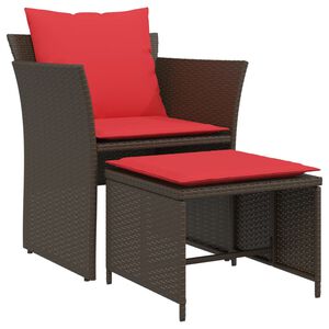 vidaXL havestol med fodskammel polyrattan brun