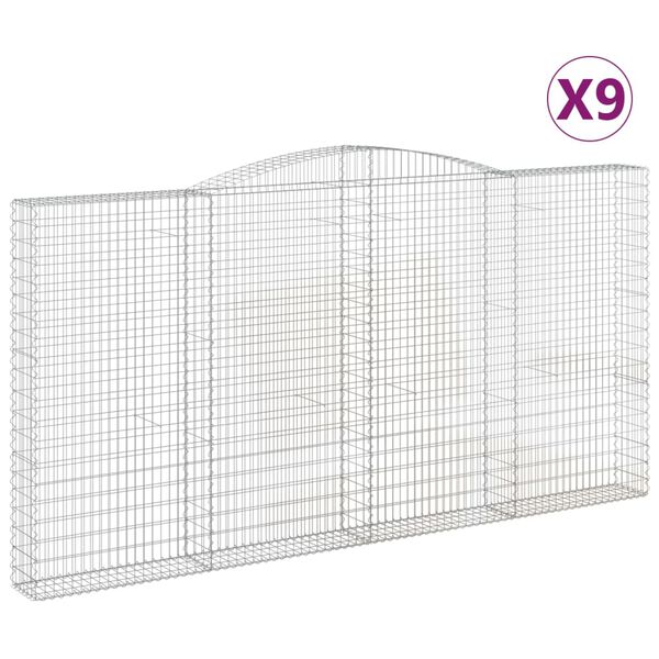 vidaXL buede gabionkurve 9 stk. 400x30x200/220 cm galvaniseret jern