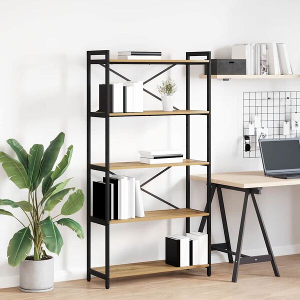 vidaXL Bogreol Artisan Egetr&aelig; 80 x 30 x 155 cm Konstrueret tr&aelig;