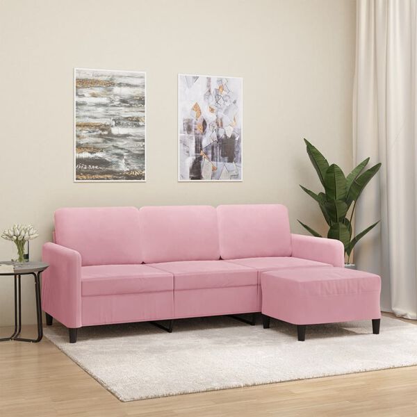 vidaXL 3-personers sofa med fodskammel 180 cm velour lyser&oslash;d