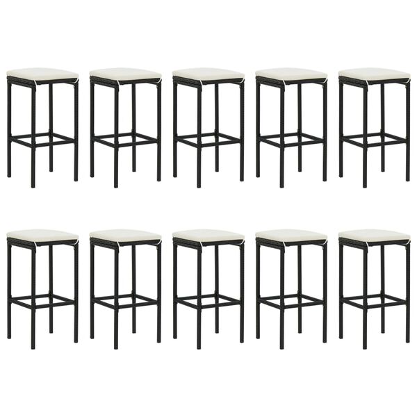 vidaXL barsæt til haven 11 dele med hynder polyrattan sort