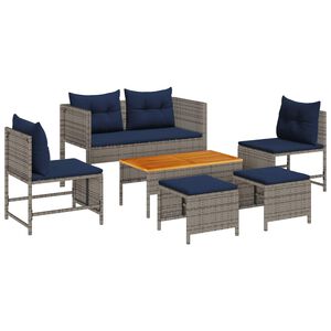vidaXL Havesofa S&aelig;t 6 stk. Gr&aring; og Marinebl&aring; polyrattan
