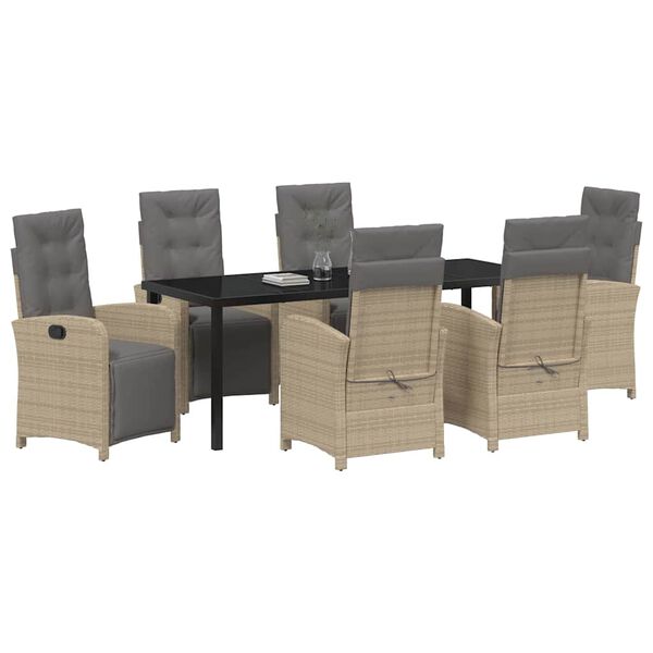 vidaXL Have Spisebordss&aelig;t med pude 7 pcs Beige polyrattan