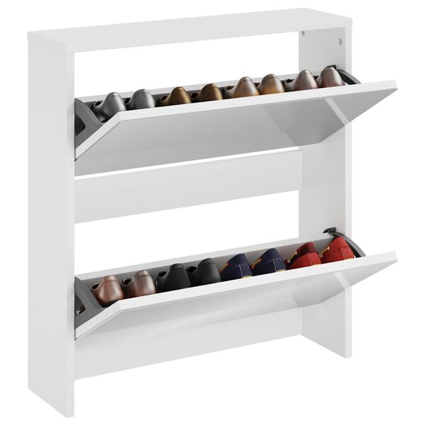 vidaXL skoskab med spejl 2 hylder 63x17x67 cm hvid h&oslash;jglans