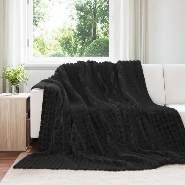 vidaXL Throw t&aelig;ppe Sort 240 x 220 cm Fleece