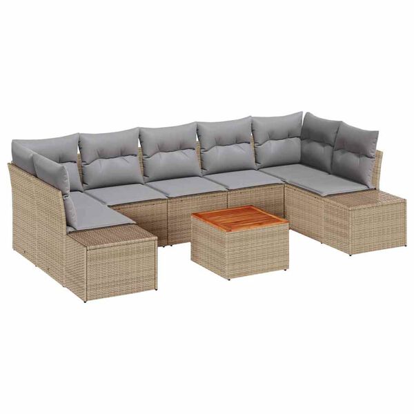 vidaXL Havesofa S&aelig;t med pude 8 pcs Beige polyrattan