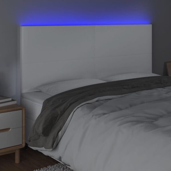 vidaXL sengegavl med LED-lys 200x5x118/128 cm kunstl&aelig;der hvid