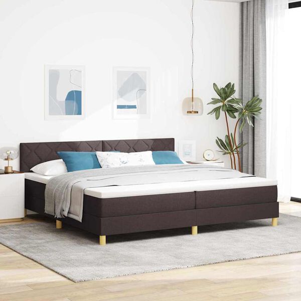 vidaXL LED Box Spring Bed med madras M&oslash;rk Brun 200 x 200 cm Stof