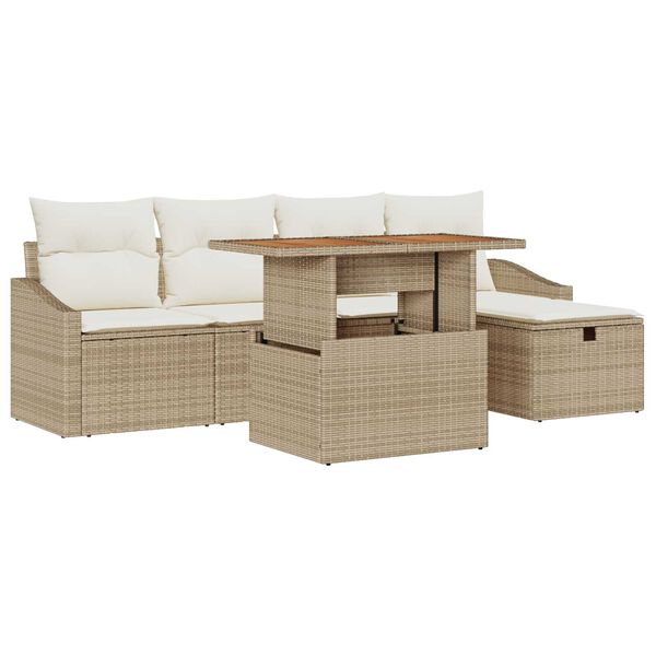 vidaXL Havesofa S&aelig;t 6 pcs Beige polyrattan