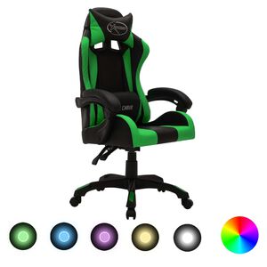 vidaXL gamingstol m. LED-lys RGB-farver kunstl&aelig;der gr&oslash;n og sort