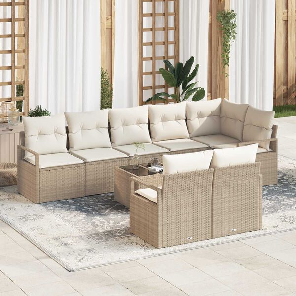 vidaXL Havesofa S&aelig;t med pude 9 pcs Beige og creme polyrattan