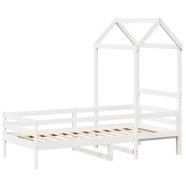 vidaXL daybed med tag 90x200 cm massivt fyrretræ hvid