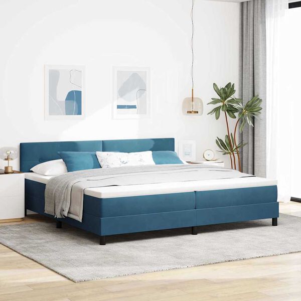 vidaXL LED Box Spring Bed med madras M&oslash;rk bl&aring; 200 x 200 cm Fl&oslash;jl