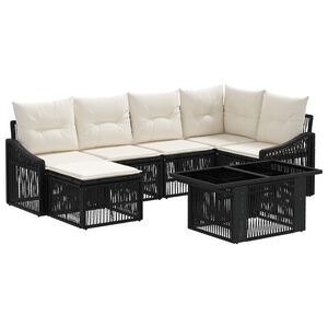 vidaXL Havesofa S&aelig;t 7 stk. Sort og Cremehvid polyrattan
