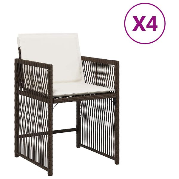 vidaXL havestole 4 stk. med hynder polyrattan brun