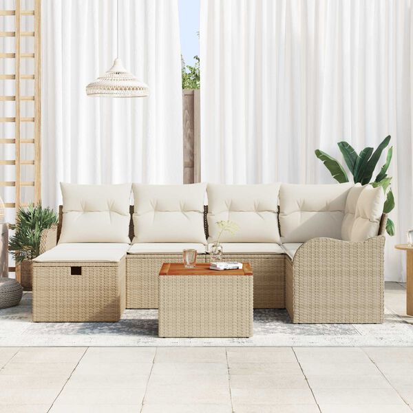 vidaXL Havesofa S&aelig;t med pude med opbevaring 7 pcs Beige Poly rattan