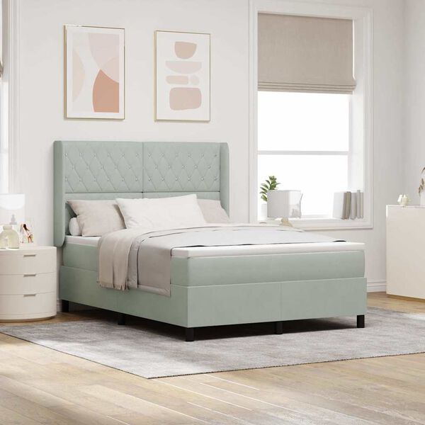 vidaXL Box spring seng med madras Lysegr&aring; 140 x 200 cm Fl&oslash;jl