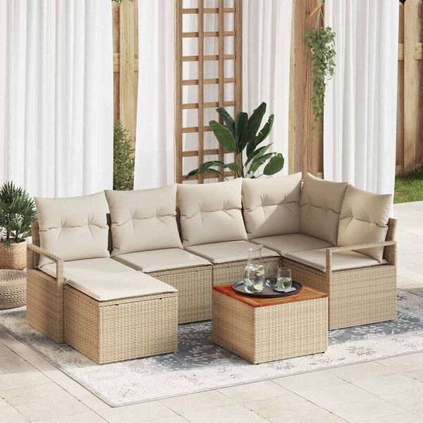 vidaXL Havesofa S&aelig;t med pude 7 pcs Beige Poly rattan