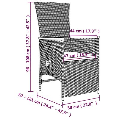 vidaXL spisebordssæt til haven 9 dele med hynder polyrattan grå