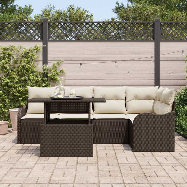 vidaXL Havesofa S&aelig;t med pude med pude 6 pcs Brun Poly Rattan
