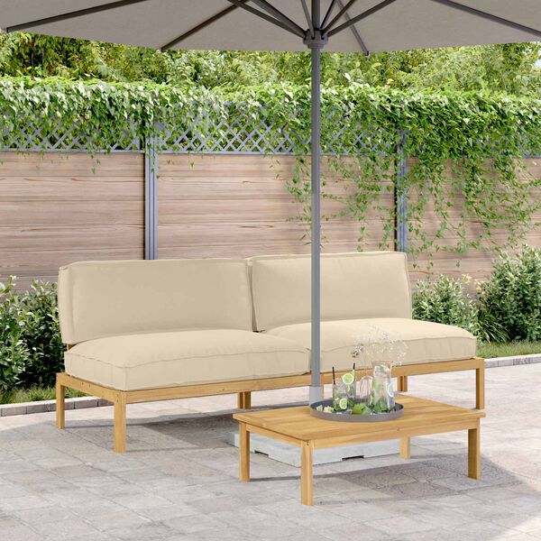 vidaXL Sofa S&aelig;t med pude Beige 240 x 92 x 69 cm Massivt Akacietr&aelig;