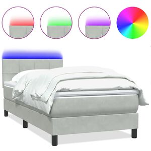vidaXL kontinentalseng med madras og LED-lys lysegr&aring; 90x220 cm fl&oslash;jl
