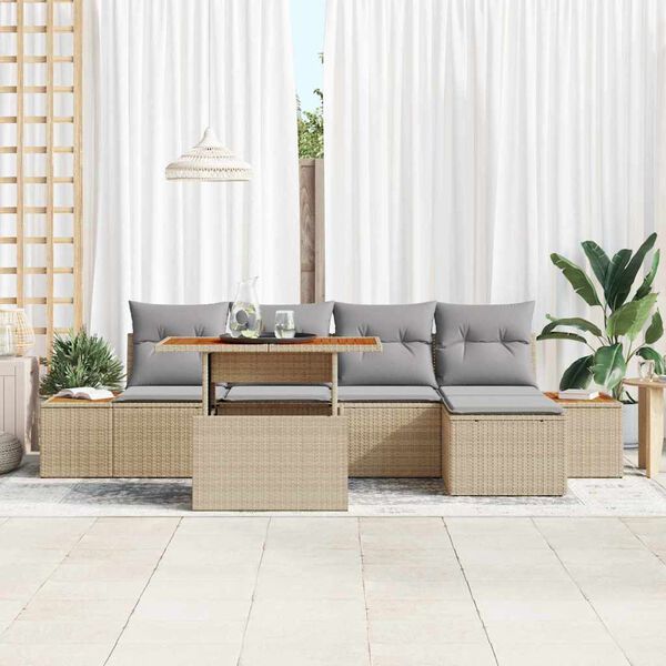 vidaXL Havesofa S&aelig;t med opbevaring 6 pcs Beige Poly rattan