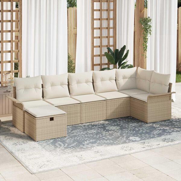 vidaXL Havesofa Sæt med pude med opbevaring 7 pcs Beige Poly rattan