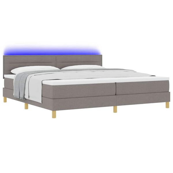 vidaXL LED Box Spring Bed med hovedg&aelig;rde Gr&aring;brun 200 x 200 cm Stof