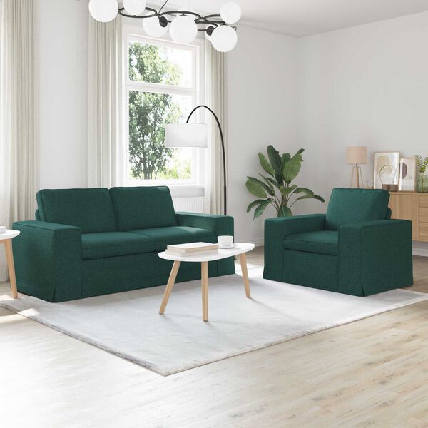 vidaXL Sofa S&aelig;t 2 pcs M&oslash;rkegr&oslash;n 182 x 80 x 82 cm Stof