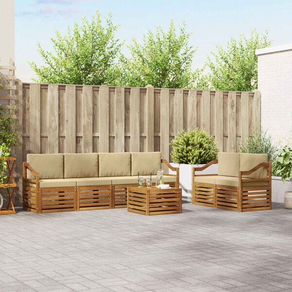 vidaXL Udend&oslash;rs sofagruppe 7 pcs Naturlig og Beige Massivt Akacietr&aelig;