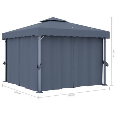vidaXL pavillon med gardin 3x3 m aluminium antracitgrå