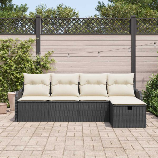 vidaXL Havesofa S&aelig;t med pude 5 pcs Sort og cremefarvet Poly rattan