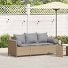 vidaXL 3-personers havesofa med hynder polyrattan beige