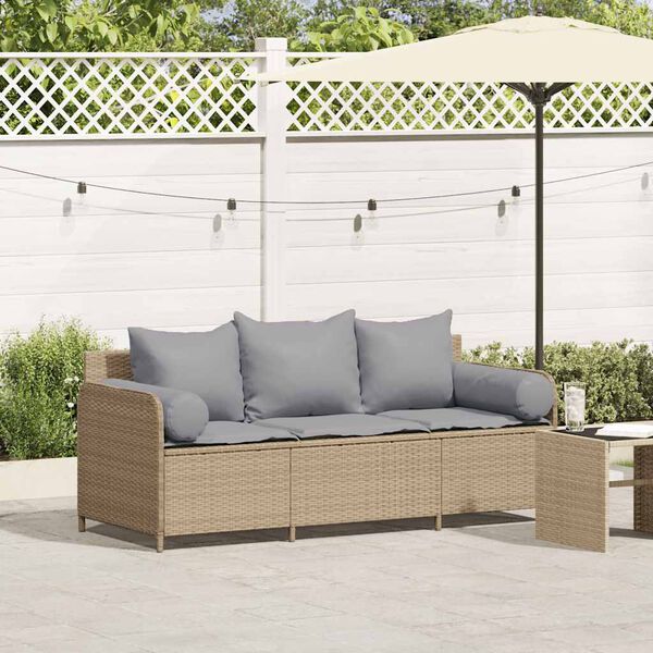 vidaXL 3-personers havesofa med hynder polyrattan beige