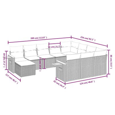 vidaXL loungesæt til haven 11 dele med hynder polyrattan grå