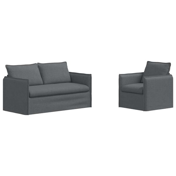 vidaXL Sofa 2 pcs M&oslash;rkegr&aring; 196 x 82 x 85 cm Stof