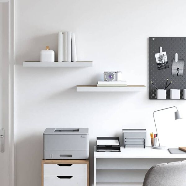 vidaXL v&aelig;ghylder 2 stk. 60x23,5x3,8 cm MDF egetr&aelig;sfarve og hvid