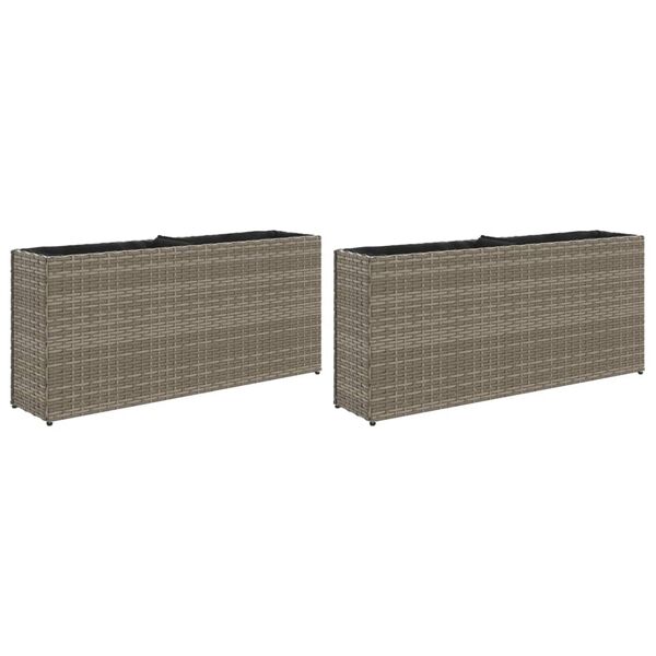 vidaXL plantekasser 2 stk. med 2 potter 90x20x40 cm polyrattan gr&aring;