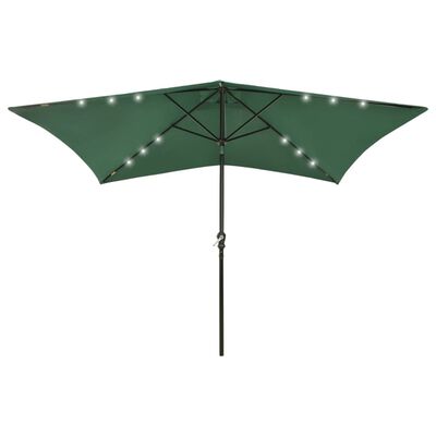 vidaXL parasol med stålstang og LED-lys 2x3 m grøn
