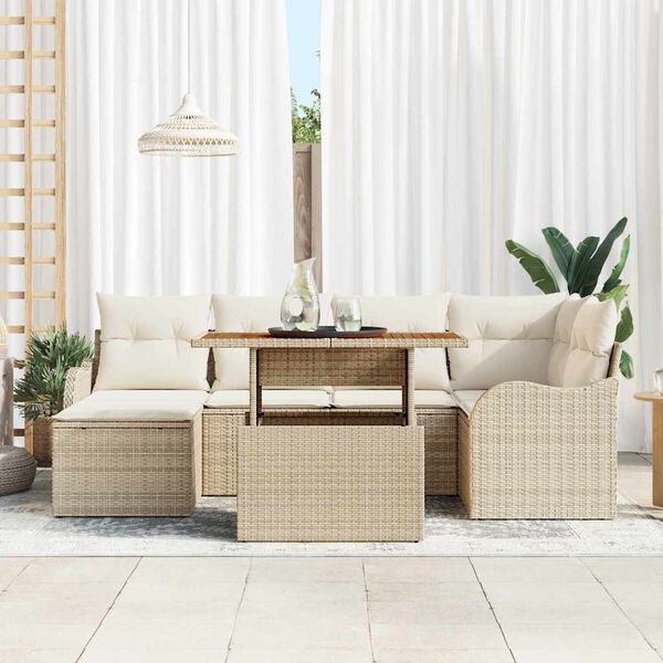 vidaXL Havesofa Sæt med opbevaring 7 pcs Beige Poly rattan