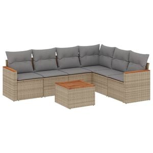 vidaXL havesofas&aelig;t 7 dele med hynder polyrattan beige