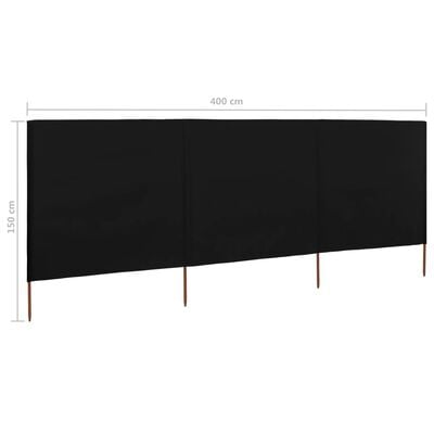 vidaXL 3-panels læsejl 400x120 cm stof sort