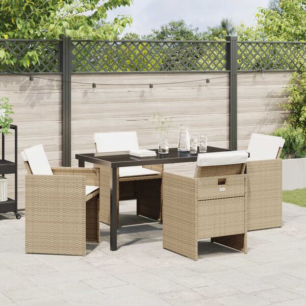 vidaXL Have Spisebordss&aelig;t 5 pcs Beige polyrattan