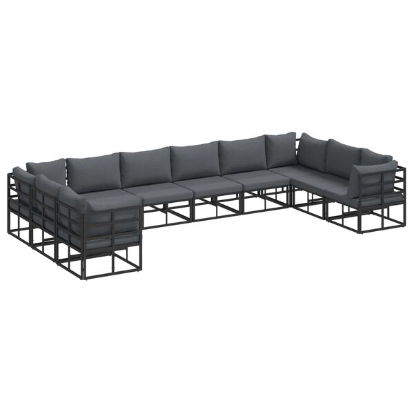 vidaXL Havesofa Sæt med pude 10 pcs Sort Aluminium