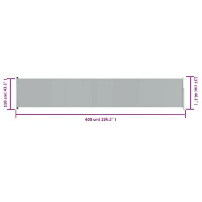 vidaXL sammenrullelig sidemarkise til terrassen 117x600 cm grå