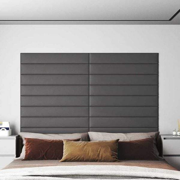 vidaXL v&aelig;gpaneler 12 stk. 90x15 cm 1,62 m&sup2; kunstl&aelig;der gr&aring;